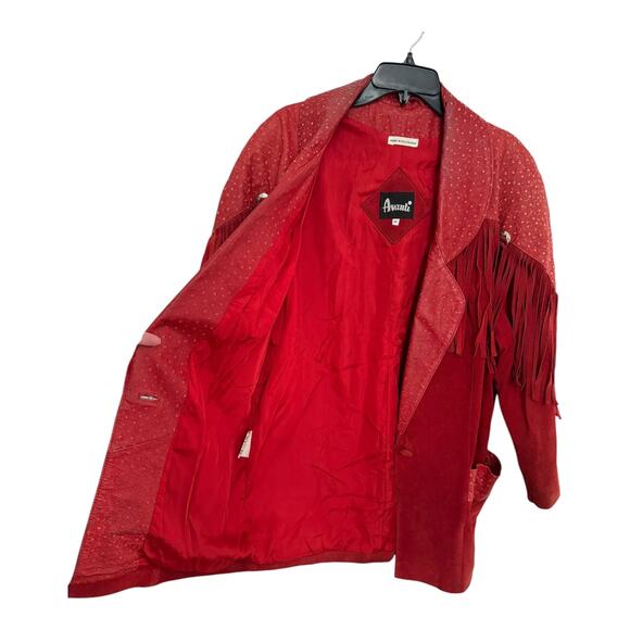 Vintage 1980s Avanti Red Suede Western Fringe Frontier Leather Coat medium - Picture 10 of 16